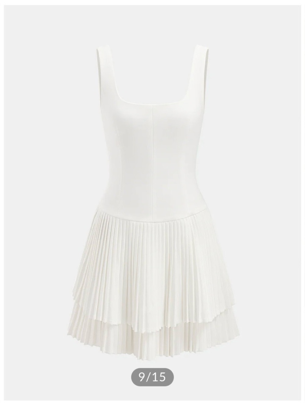 White Pleated Tiered Mini Dress - Picture 7 of 9